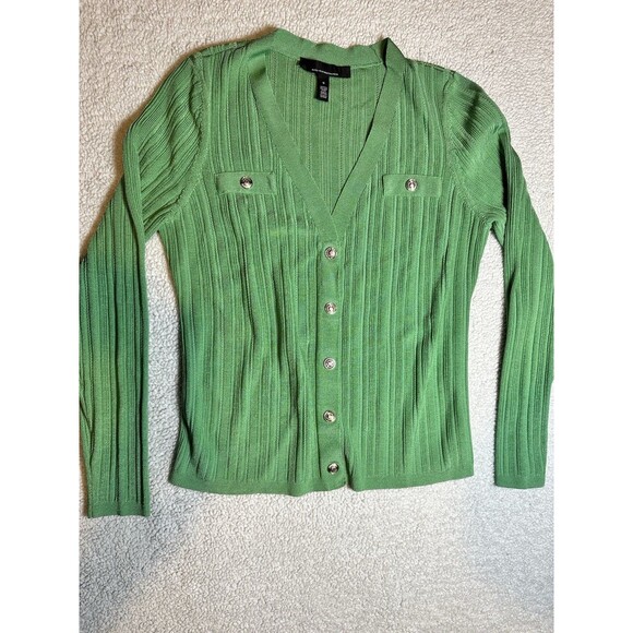 White House Black Market Black WHBM Long Sleeve Snap Front Cardigan Green Sz S - Picture 1 of 9